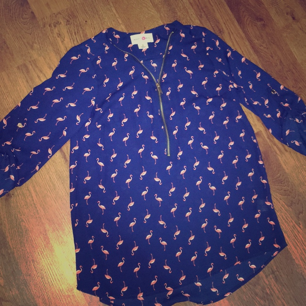 Long Sleeve Zip up Flamingo Blouse